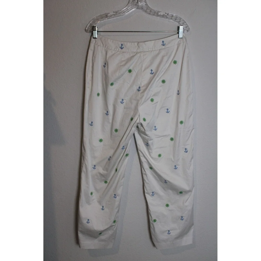 Brooks‎ Brothers Embroidered Nautical Anchor Stretch Pants White Size 10
